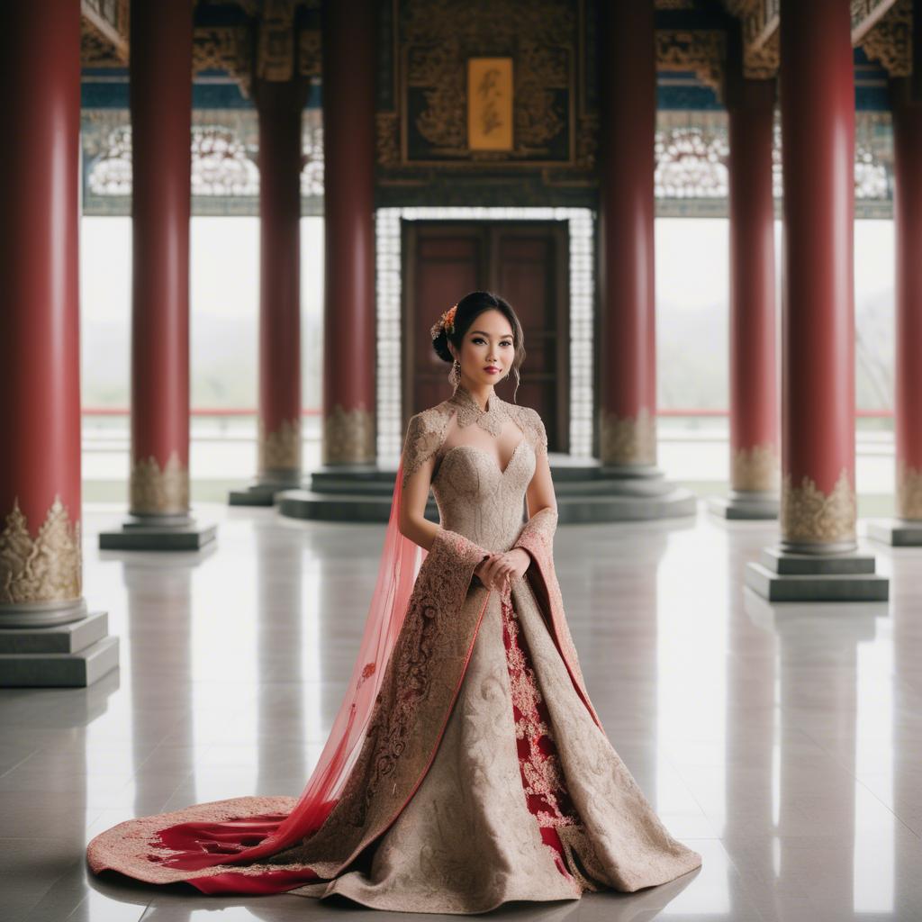 A stunning image of elegant asian bride in a grand temple setting.