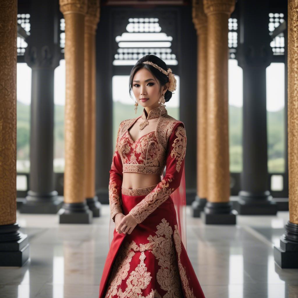 A stunning image of elegant asian bride in a grand temple setting.