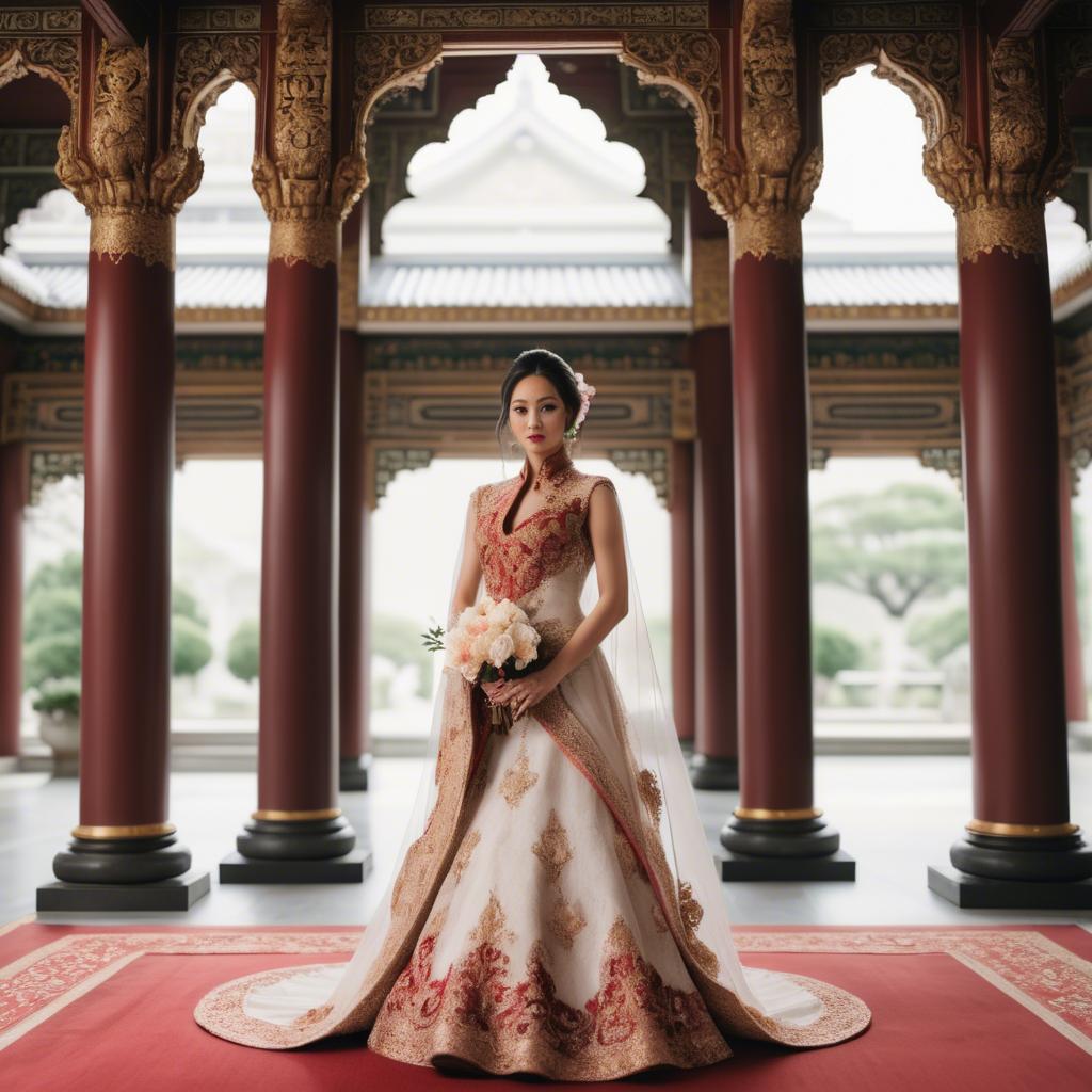 A stunning image of elegant asian bride in a grand temple setting.
