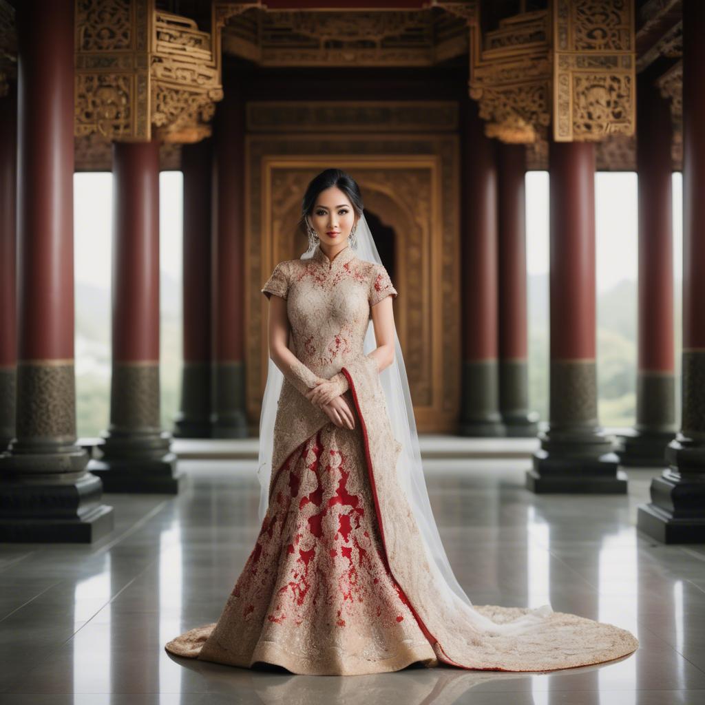 A stunning image of elegant asian bride in a grand temple setting.