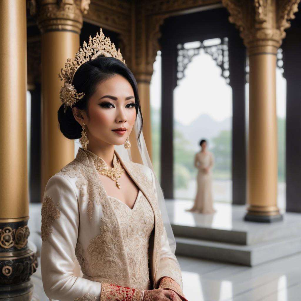 A stunning image of elegant asian bride in a grand temple setting.