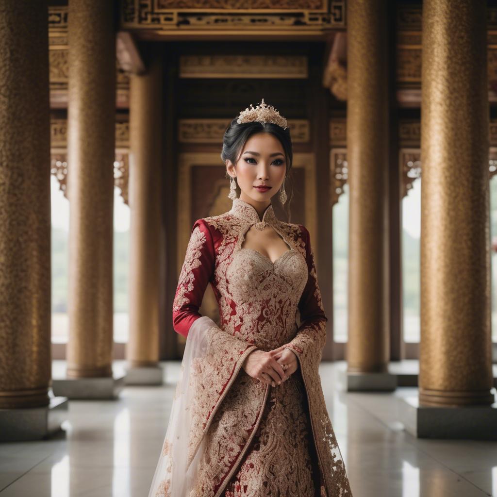 A stunning image of elegant asian bride in a grand temple setting.