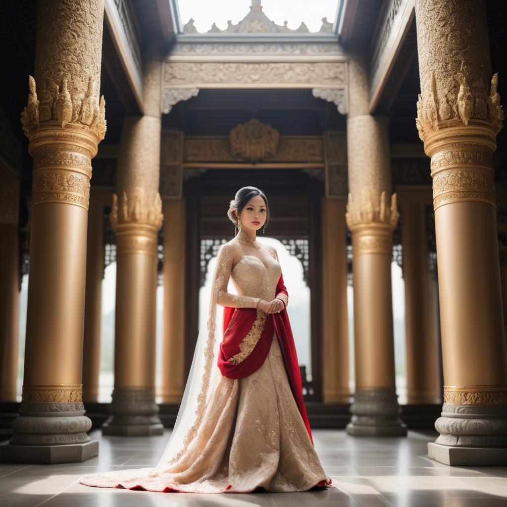 A stunning image of elegant asian bride in a grand temple setting.
