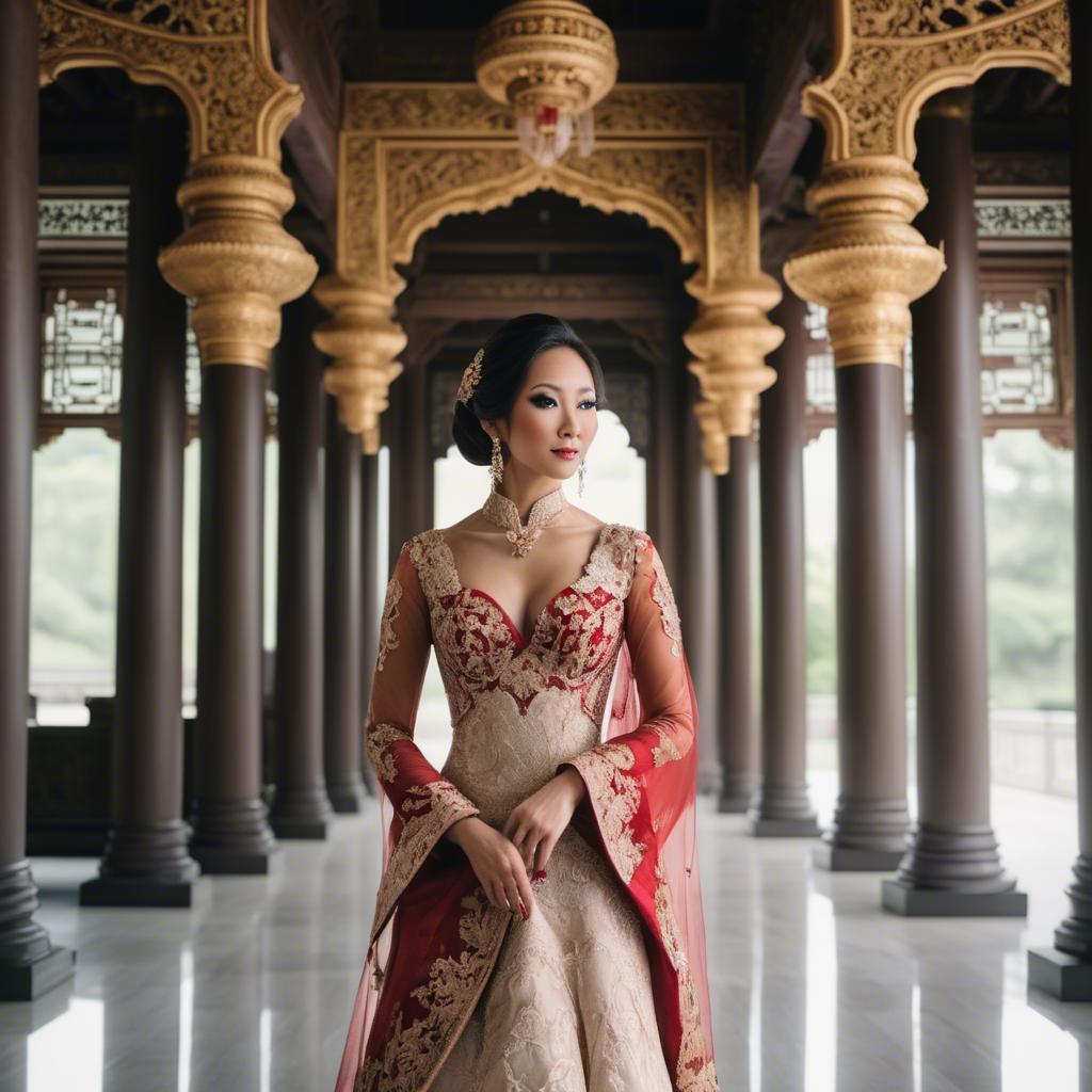 A stunning image of elegant asian bride in a grand temple setting.