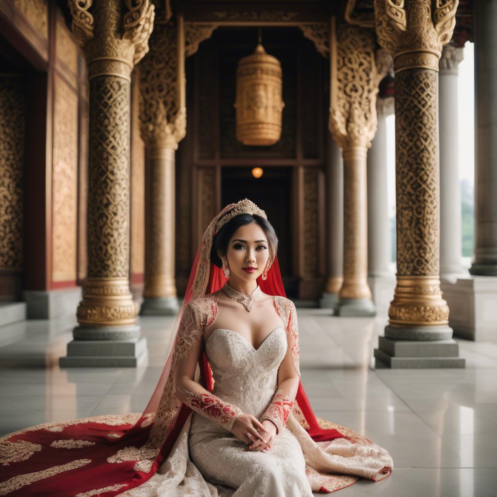 A stunning image of elegant asian bride in a grand temple setting.