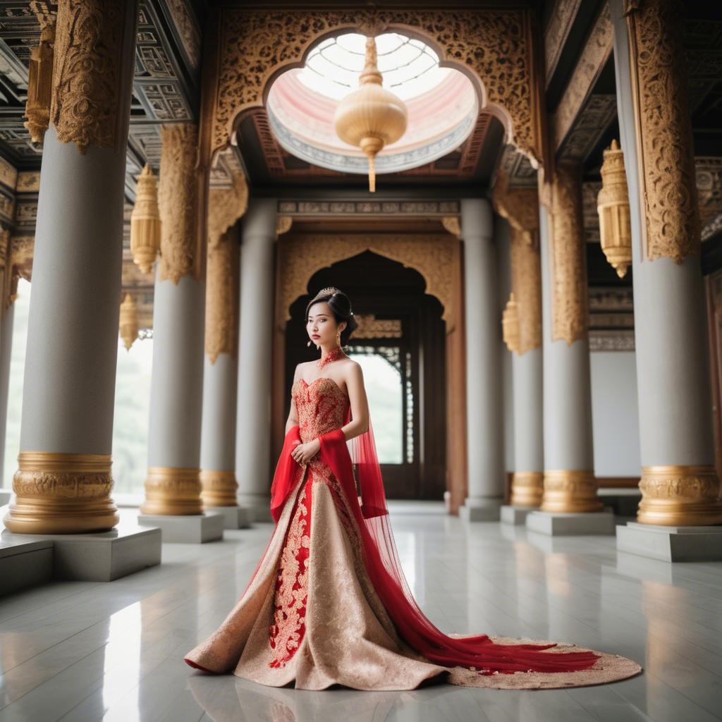 A stunning image of elegant asian bride in a grand temple setting.