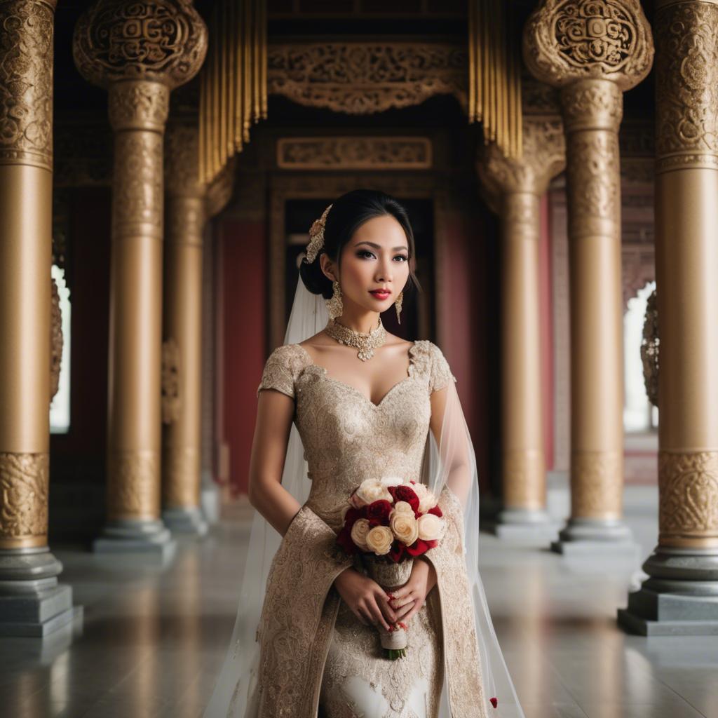 A stunning image of elegant asian bride in a grand temple setting.