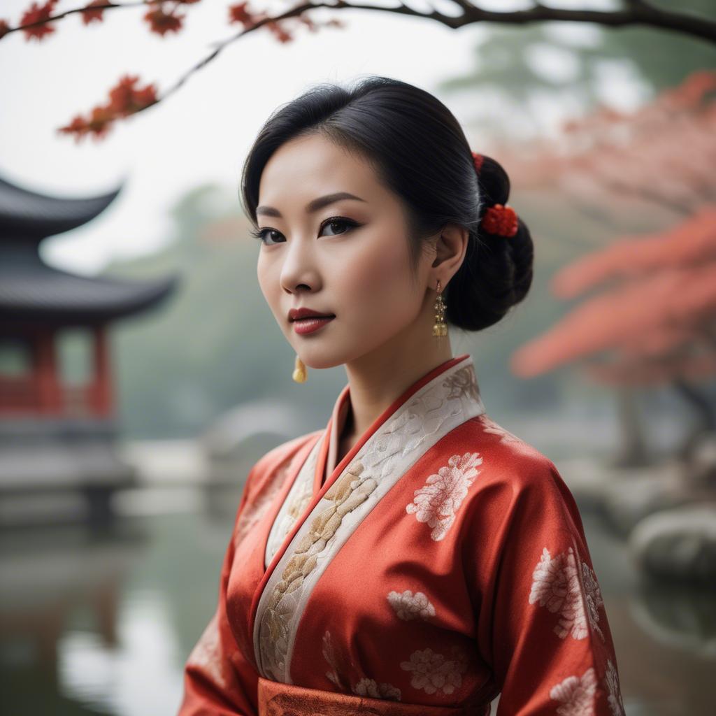 A stunning image of elegant asian woman in a traditional dress.
