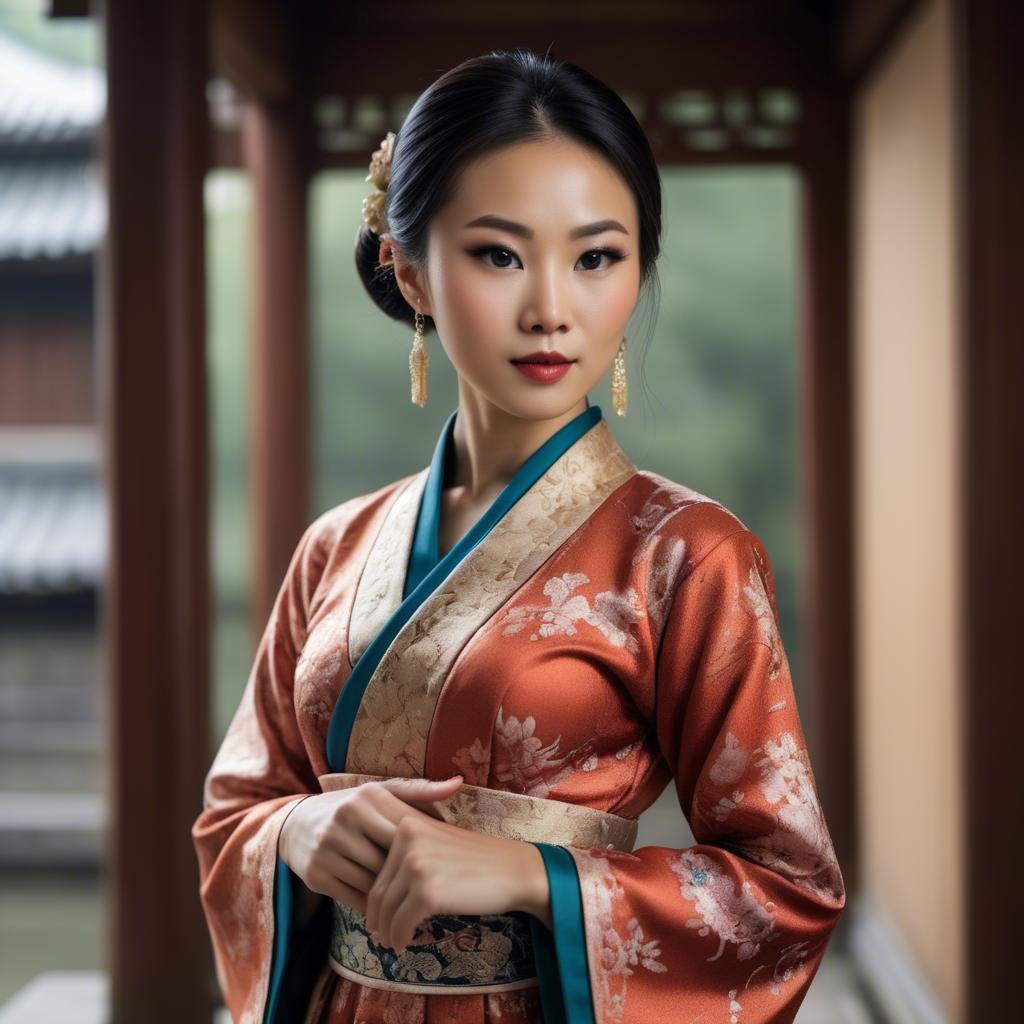 A stunning image of elegant asian woman in a traditional dress.
