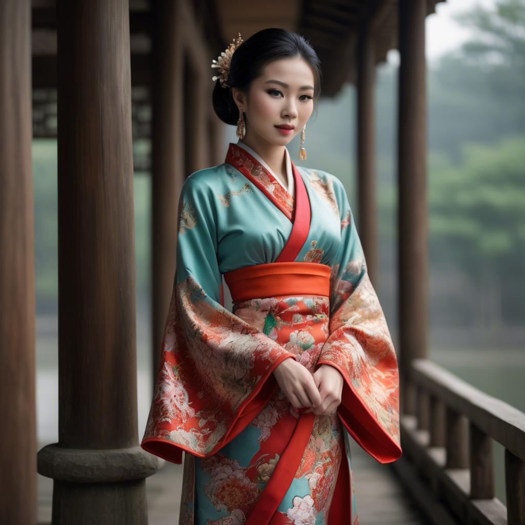 A stunning image of elegant asian woman in a traditional dress.