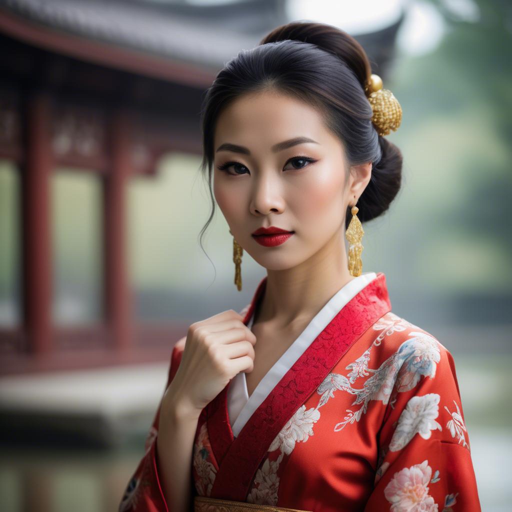 A stunning image of elegant asian woman in a traditional dress.