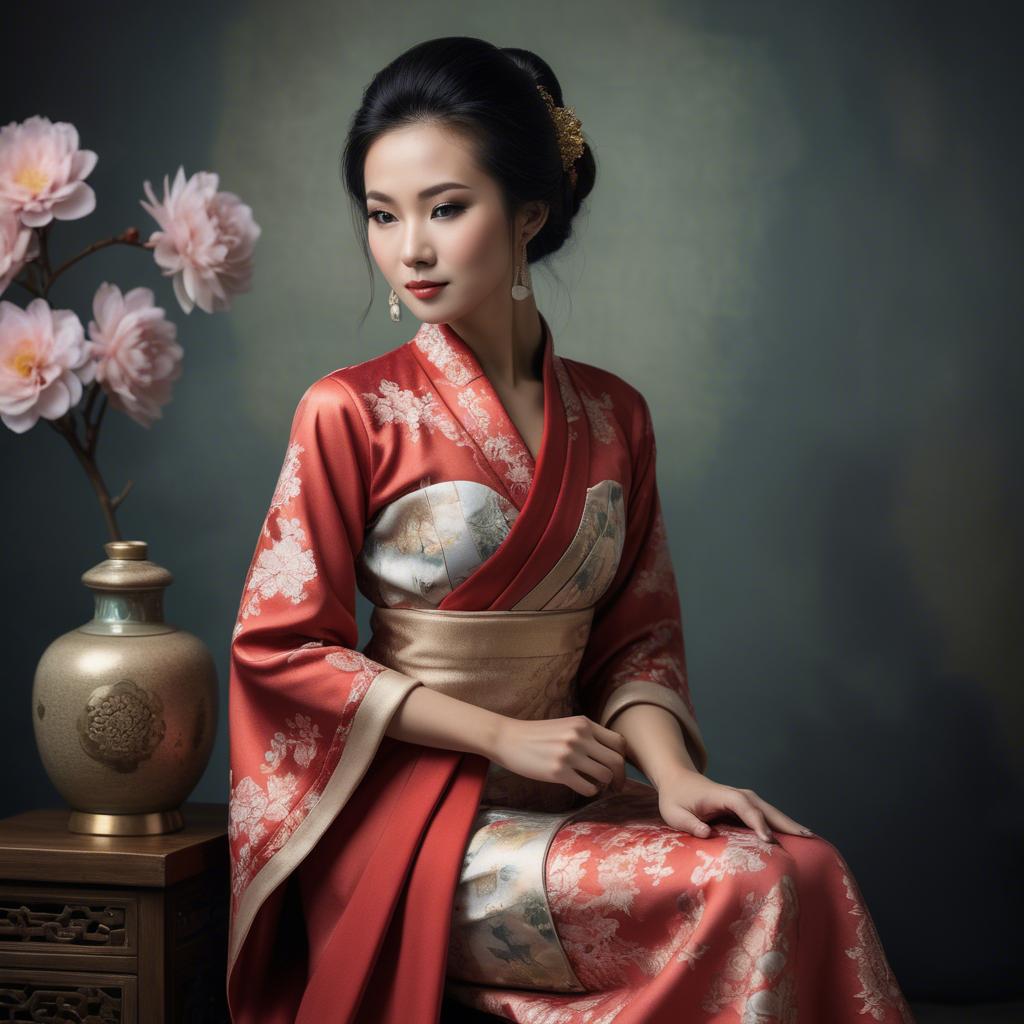 A stunning image of elegant asian woman in a traditional dress.