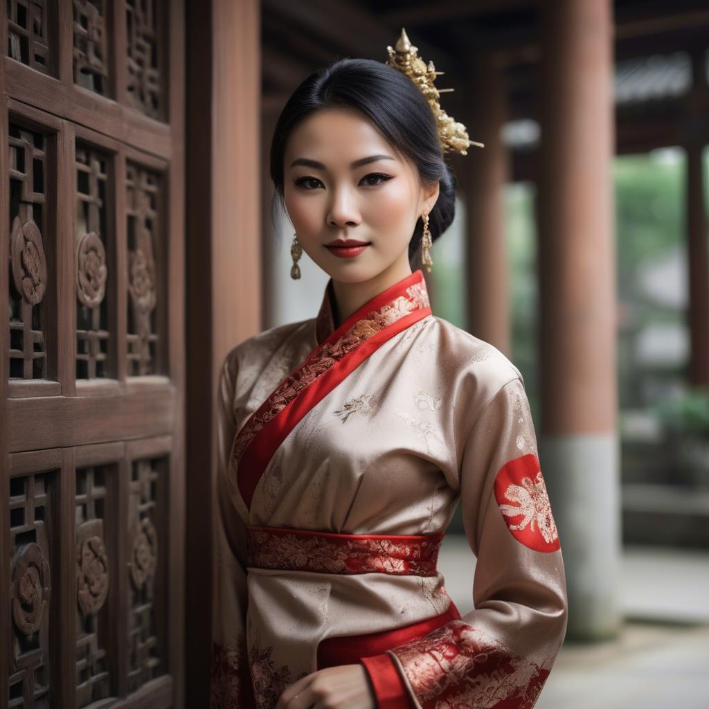 A stunning image of elegant asian woman in a traditional dress.