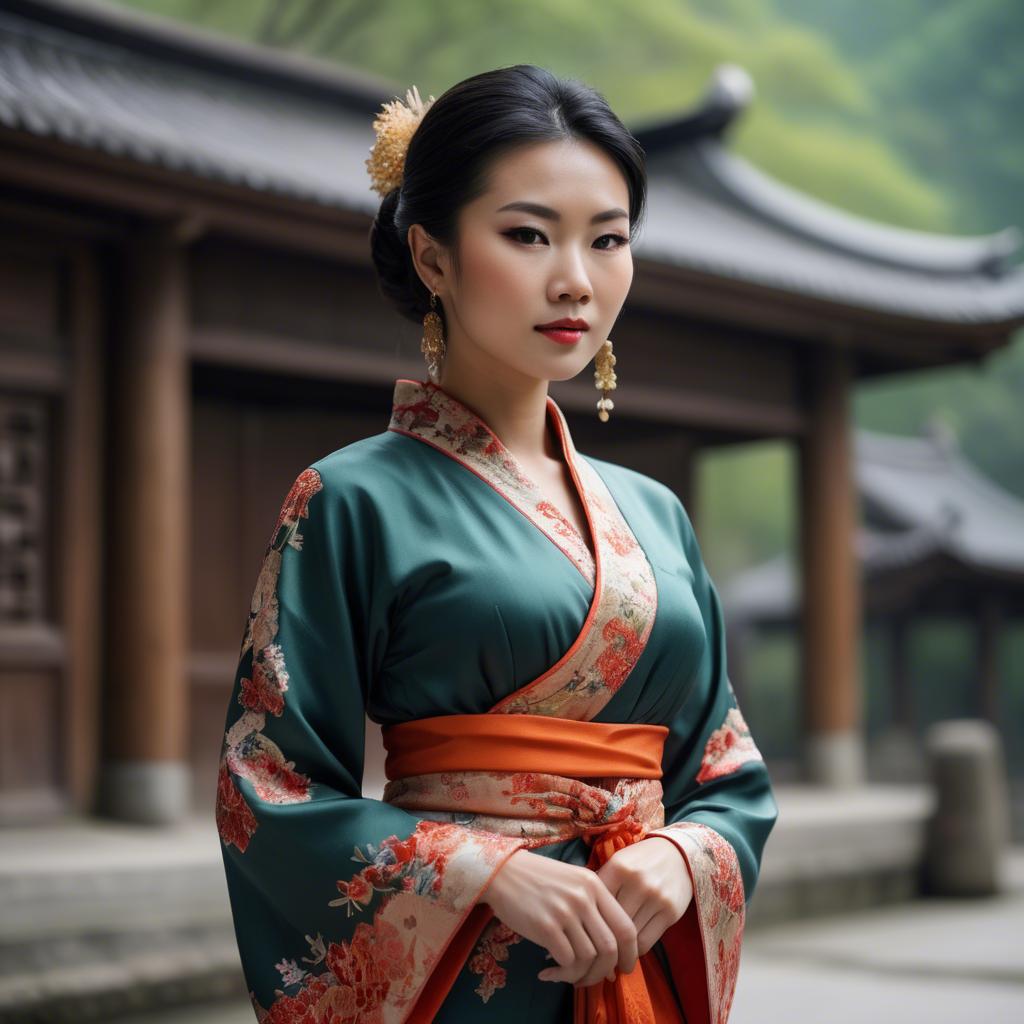 A stunning image of elegant asian woman in a traditional dress.