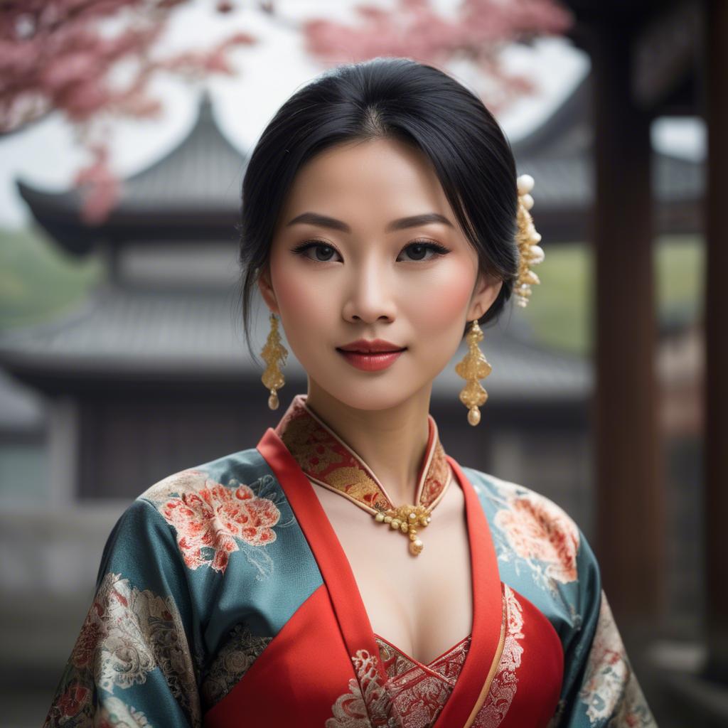 A stunning image of elegant asian woman in a traditional dress.