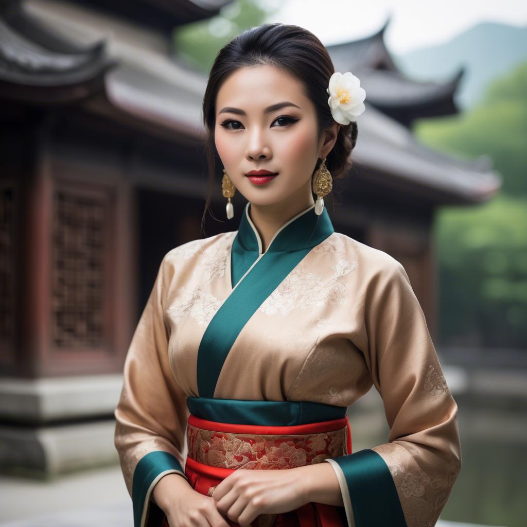 A stunning image of elegant asian woman in a traditional dress.