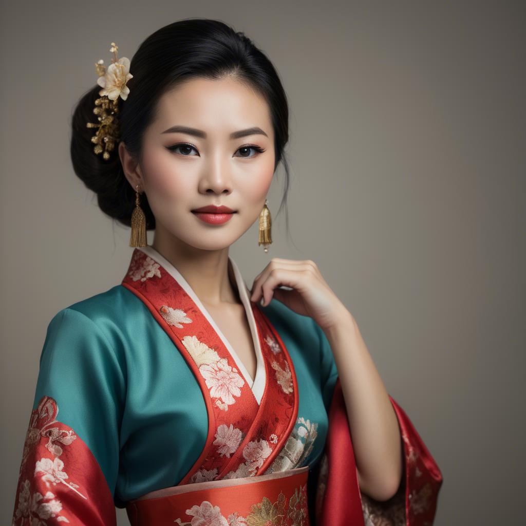 A stunning image of elegant asian woman in a traditional dress.