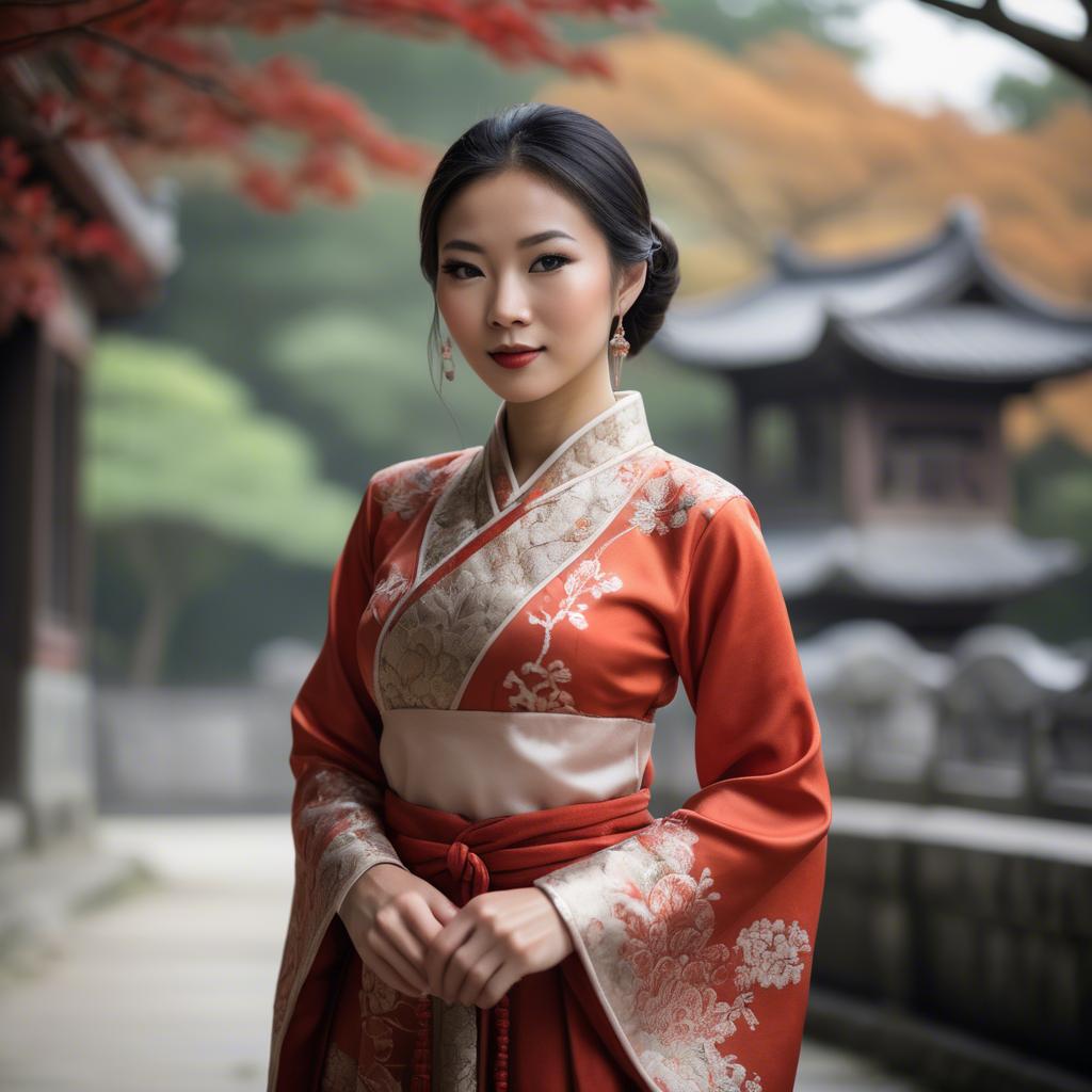A stunning image of elegant asian woman in a traditional dress.