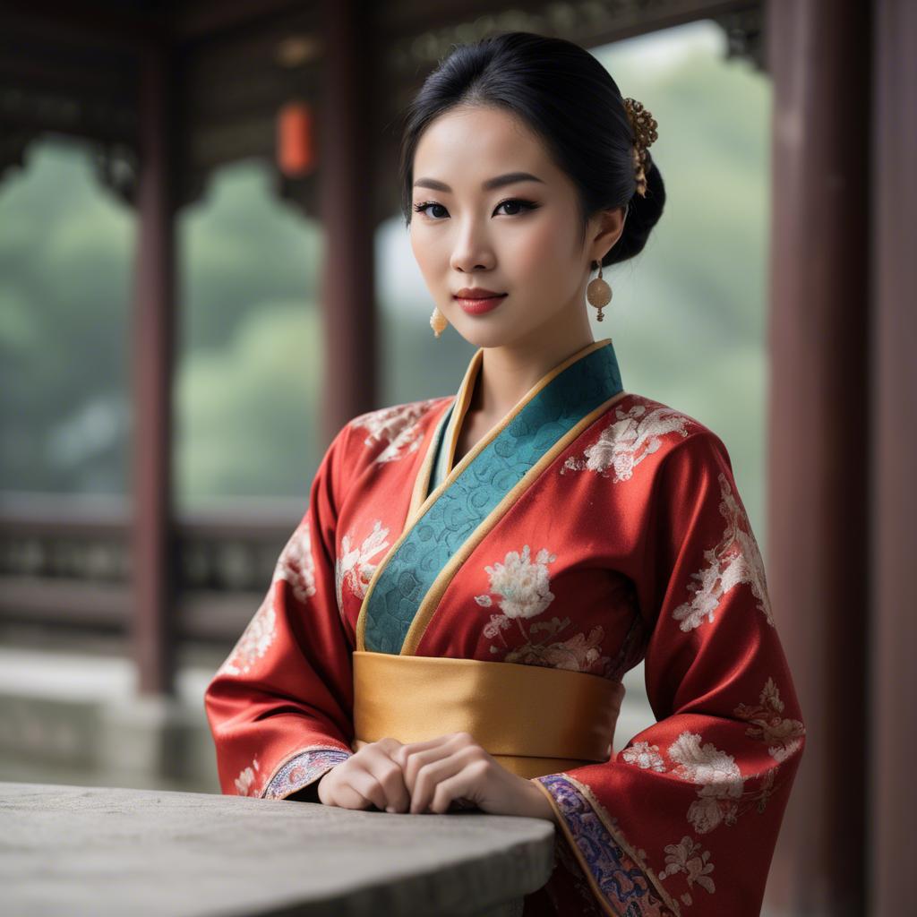 A stunning image of elegant asian woman in a traditional dress.