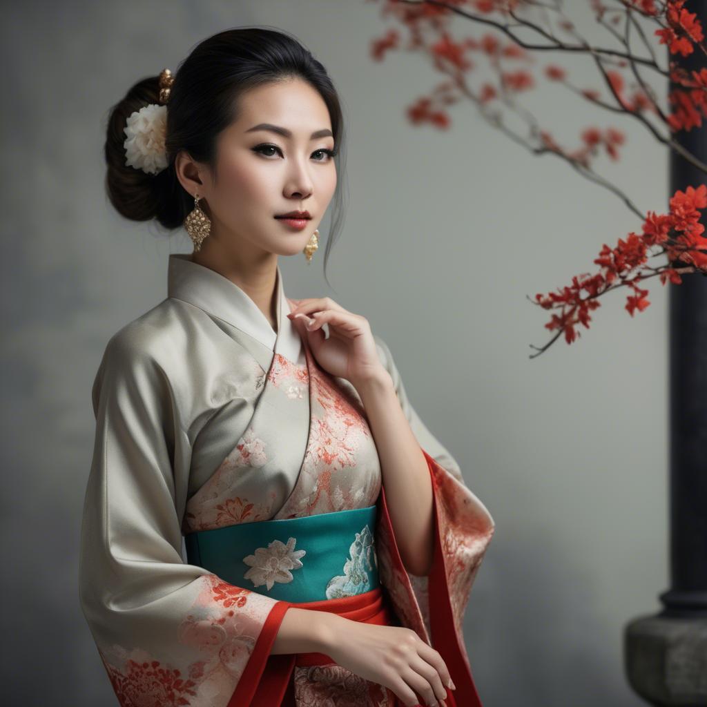 A stunning image of elegant asian woman in a traditional dress.