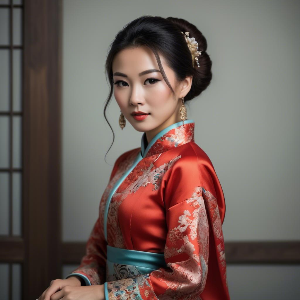 A stunning image of elegant asian woman in a traditional dress.