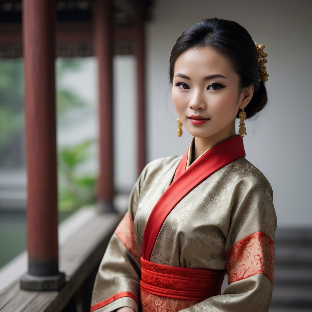 A stunning image of elegant asian woman in a traditional dress.