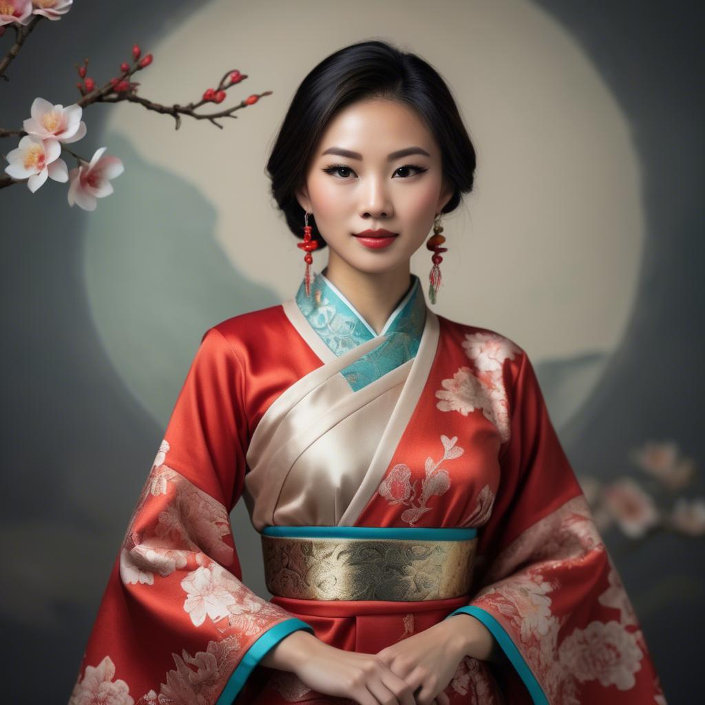 A stunning image of elegant asian woman in a traditional dress.