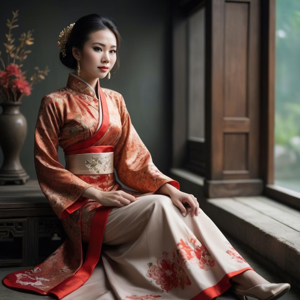 A stunning image of elegant asian woman in a traditional dress.