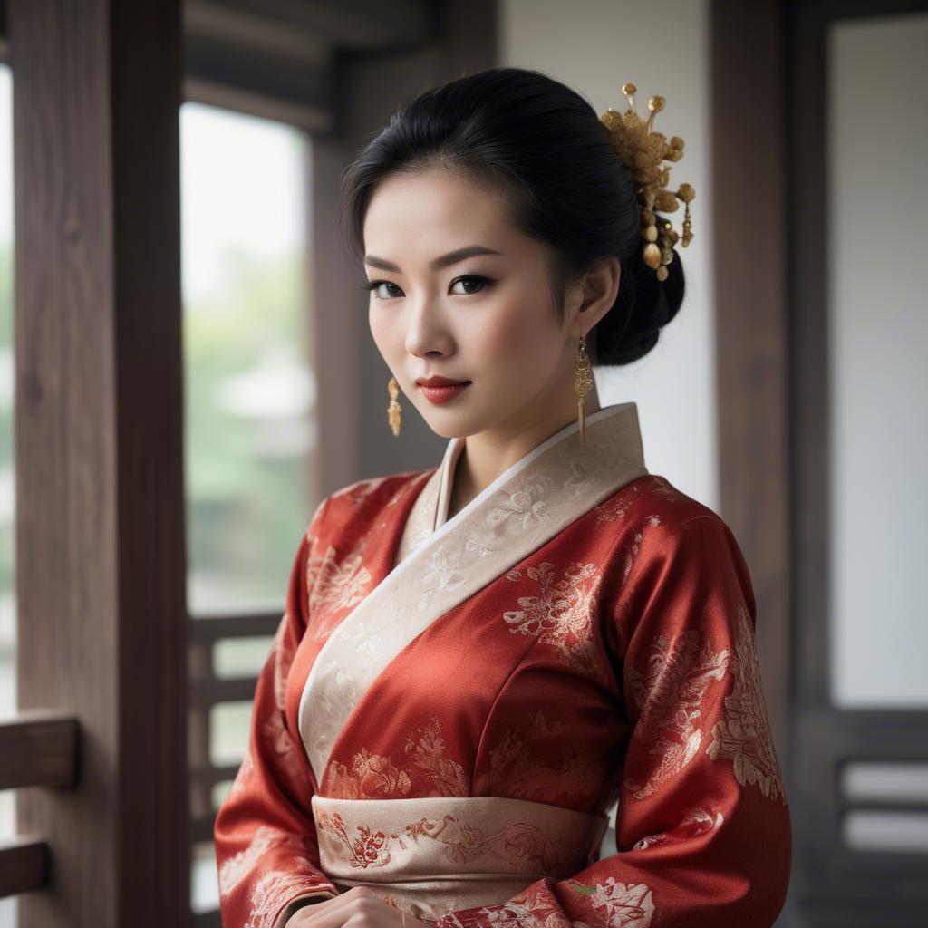 A stunning image of elegant asian woman in a traditional dress.