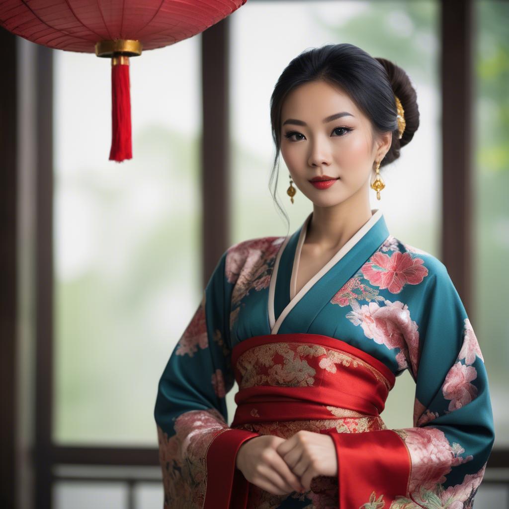 A stunning image of elegant asian woman in a traditional dress.