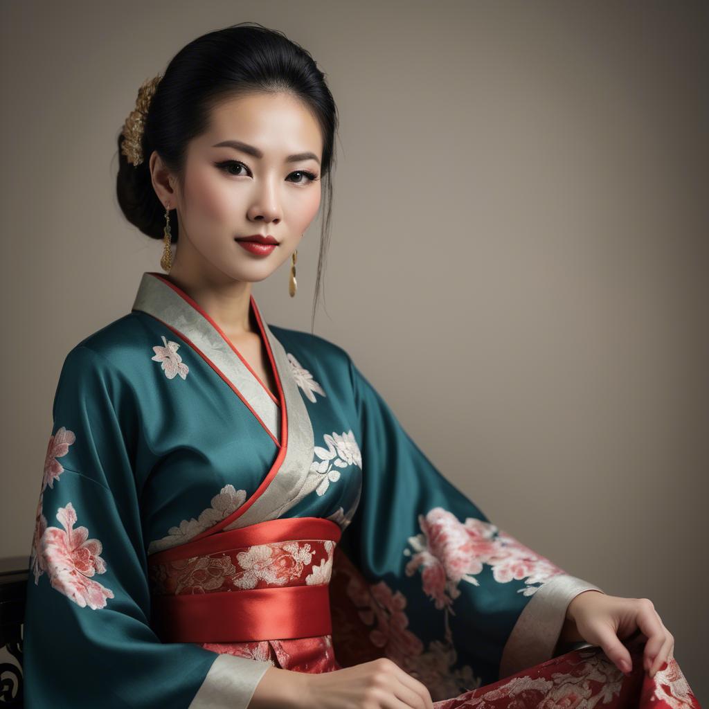 A stunning image of elegant asian woman in a traditional dress.