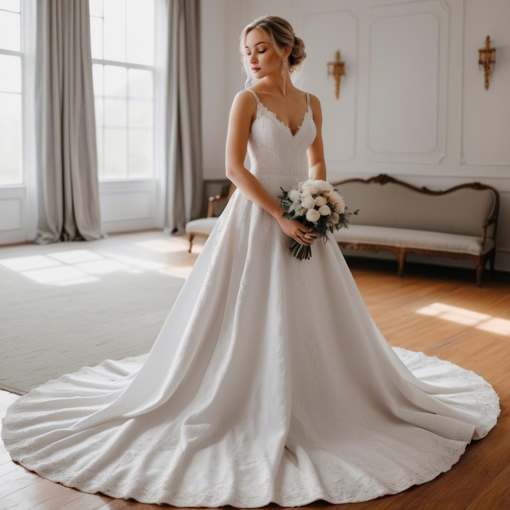 A stunning image of elegant bride in a classic white wedding gown.