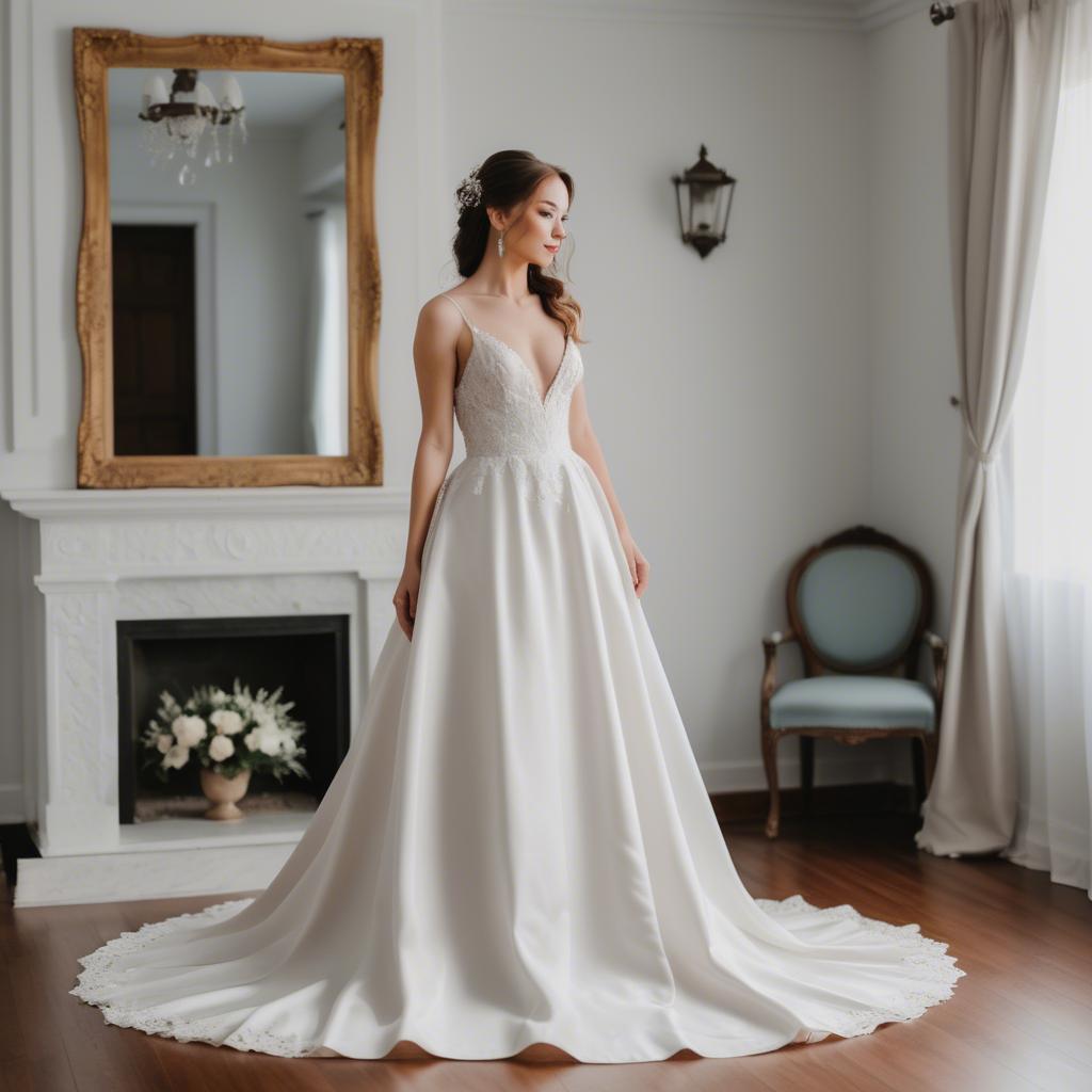 A stunning image of elegant bride in a classic white wedding gown.