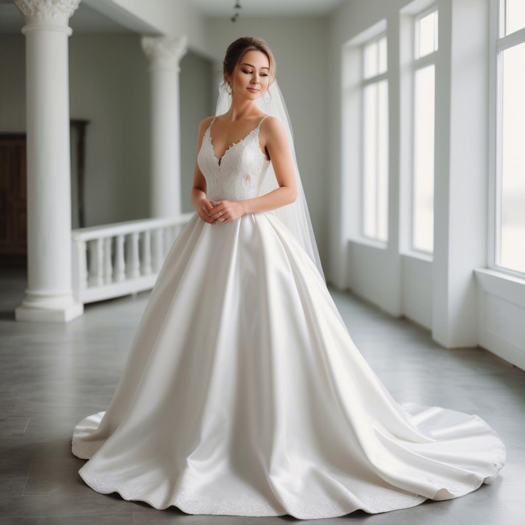 A stunning image of elegant bride in a classic white wedding gown.