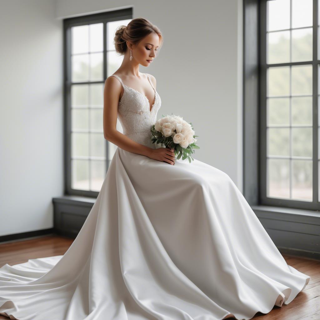 A stunning image of elegant bride in a classic white wedding gown.