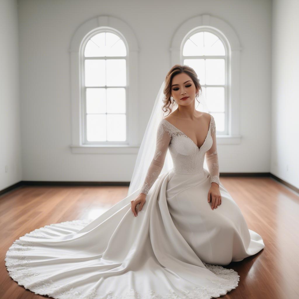 A stunning image of elegant bride in a classic white wedding gown.