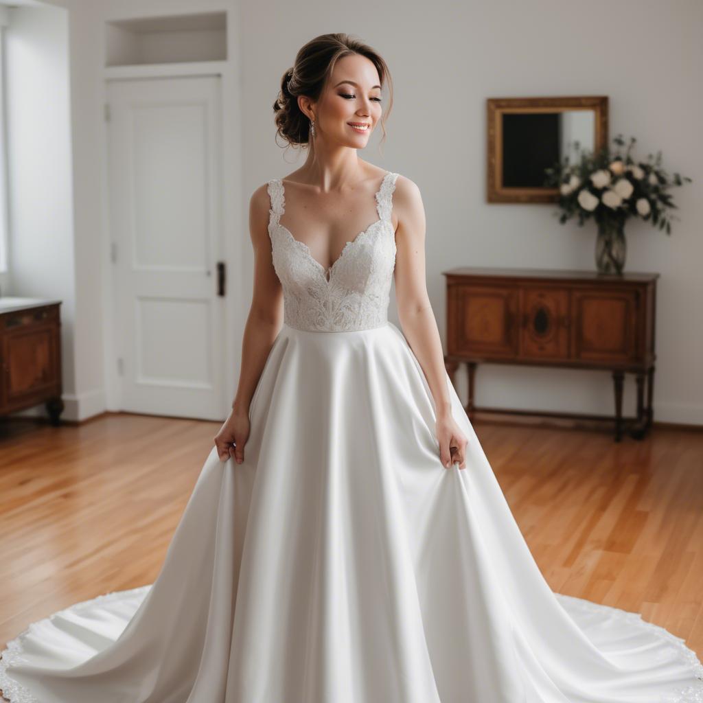 A stunning image of elegant bride in a classic white wedding gown.