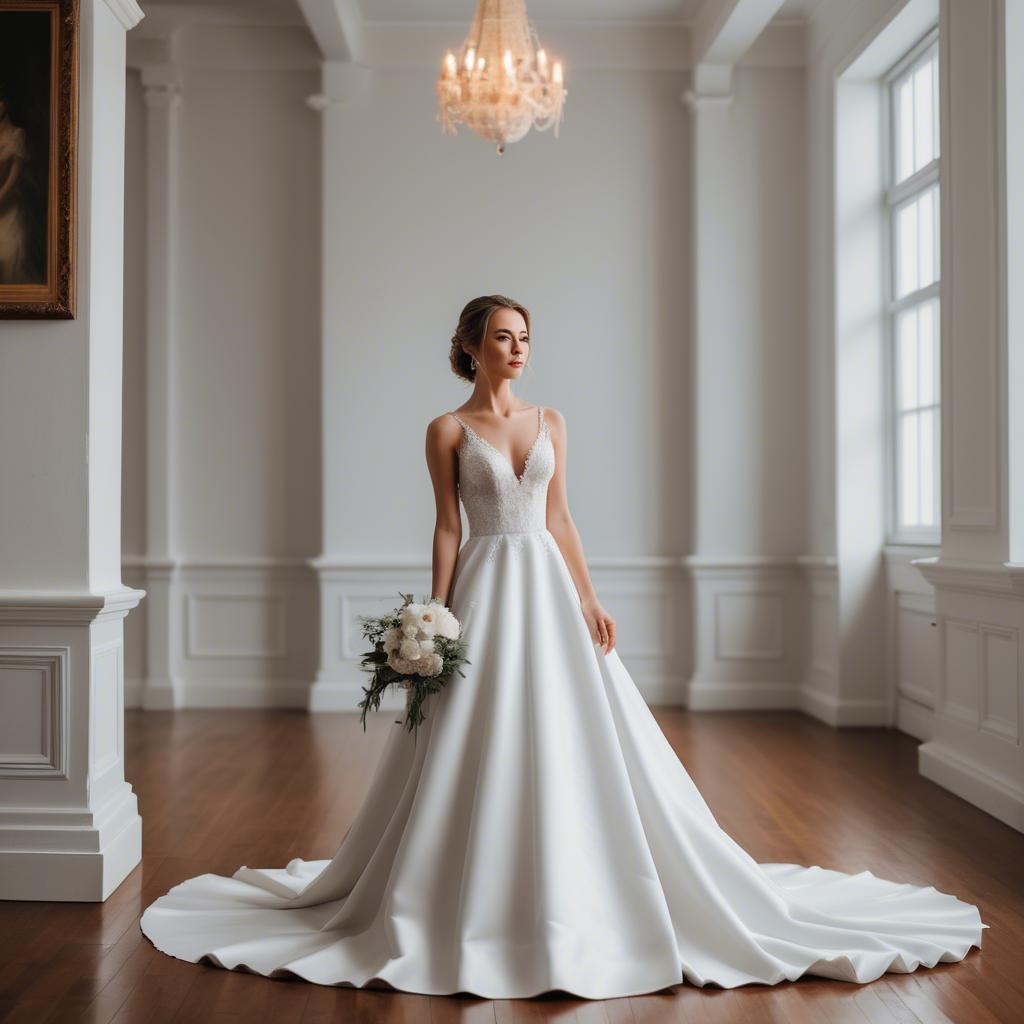 A stunning image of elegant bride in a classic white wedding gown.