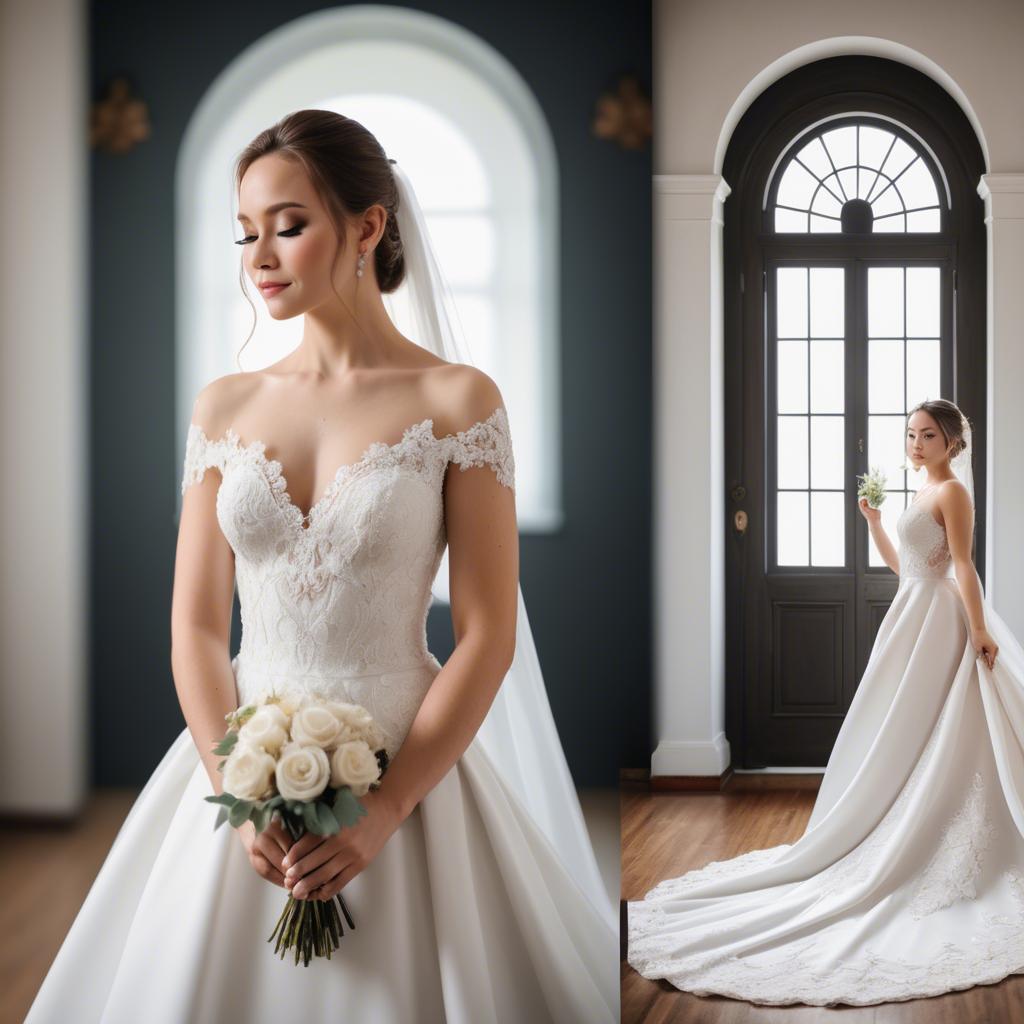 A stunning image of elegant bride in a classic white wedding gown.