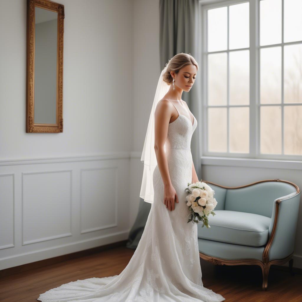 A stunning image of elegant bride in a classic white wedding gown.