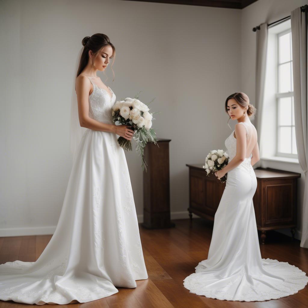A stunning image of elegant bride in a classic white wedding gown.