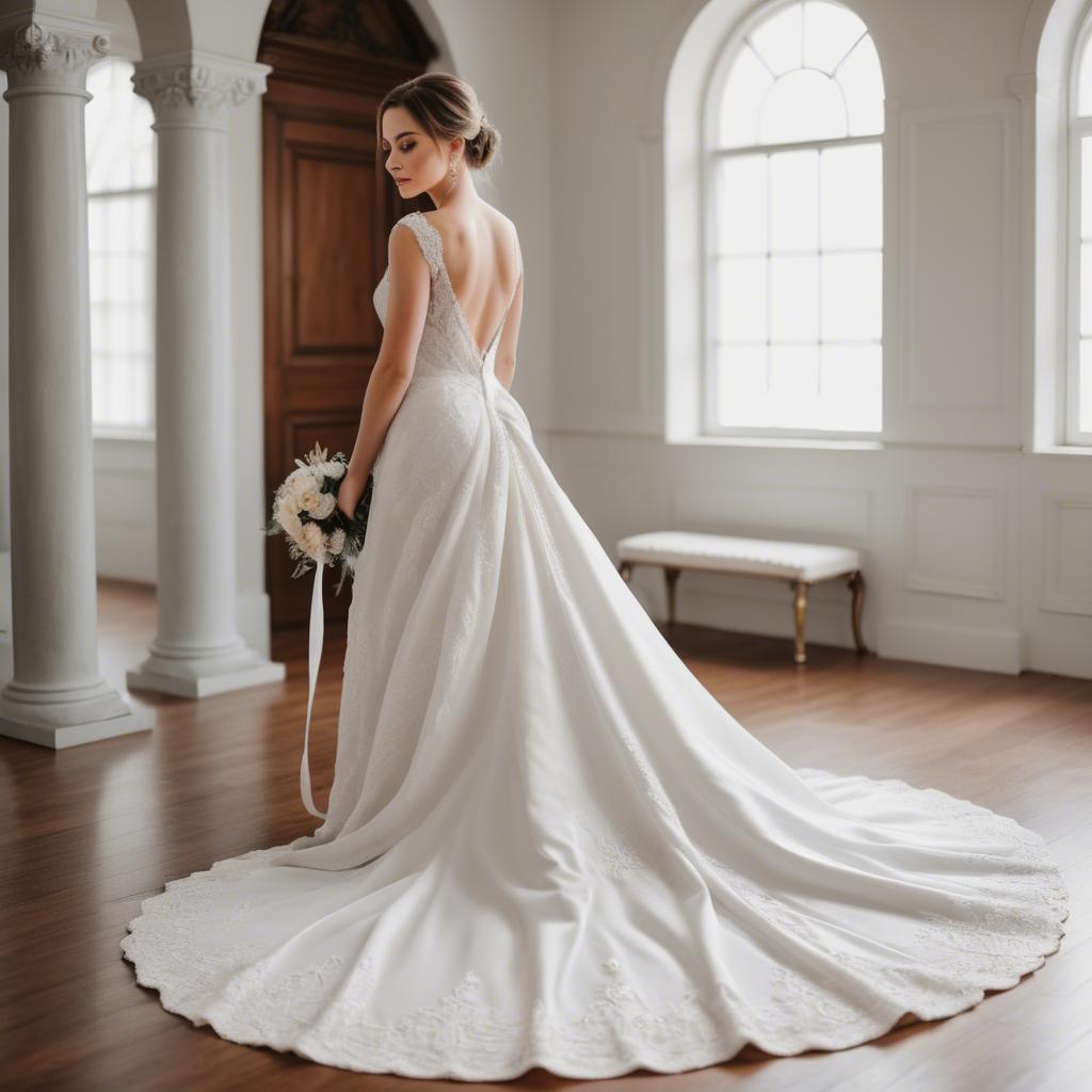 A stunning image of elegant bride in a classic white wedding gown.
