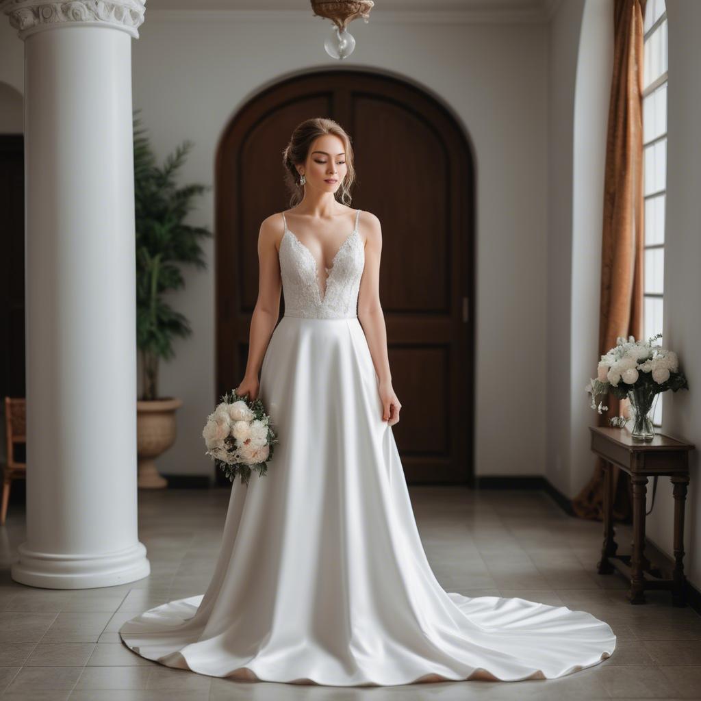 A stunning image of elegant bride in a classic white wedding gown.