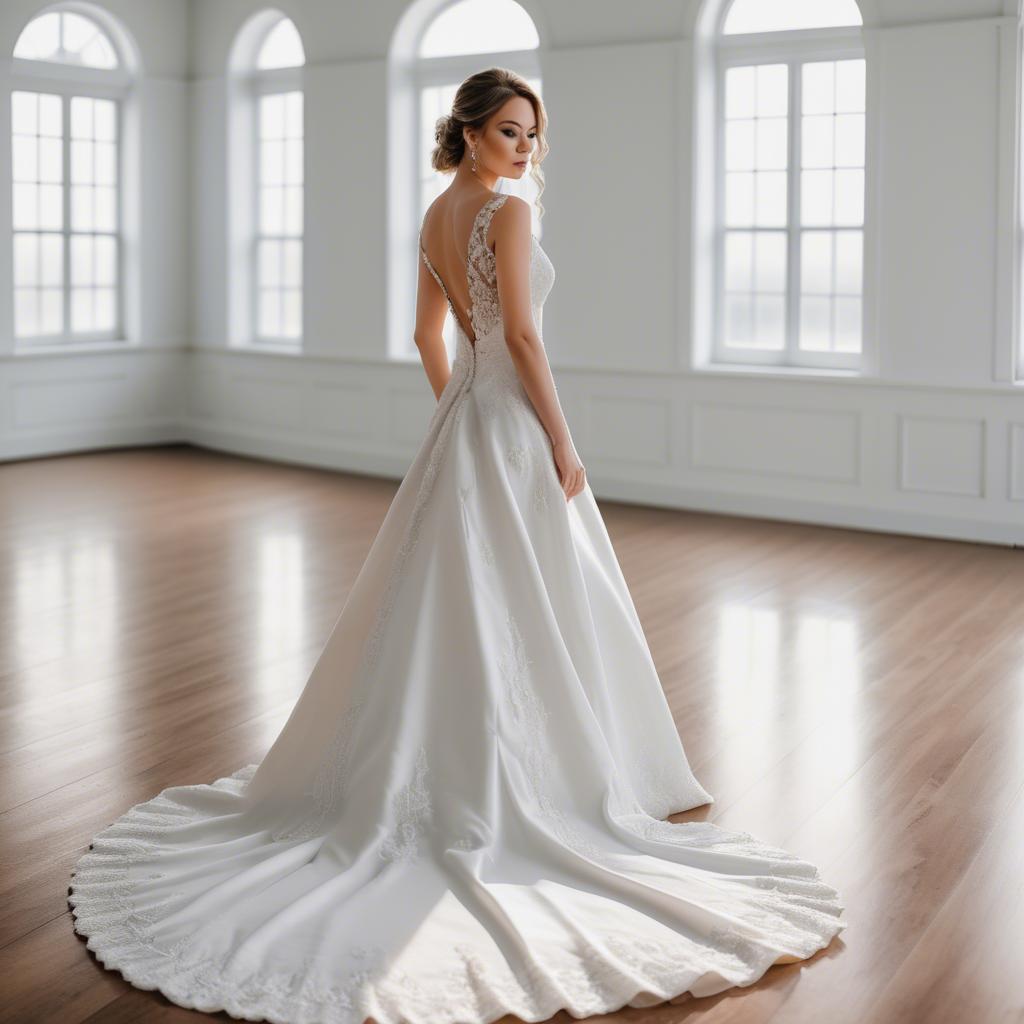 A stunning image of elegant bride in a classic white wedding gown.