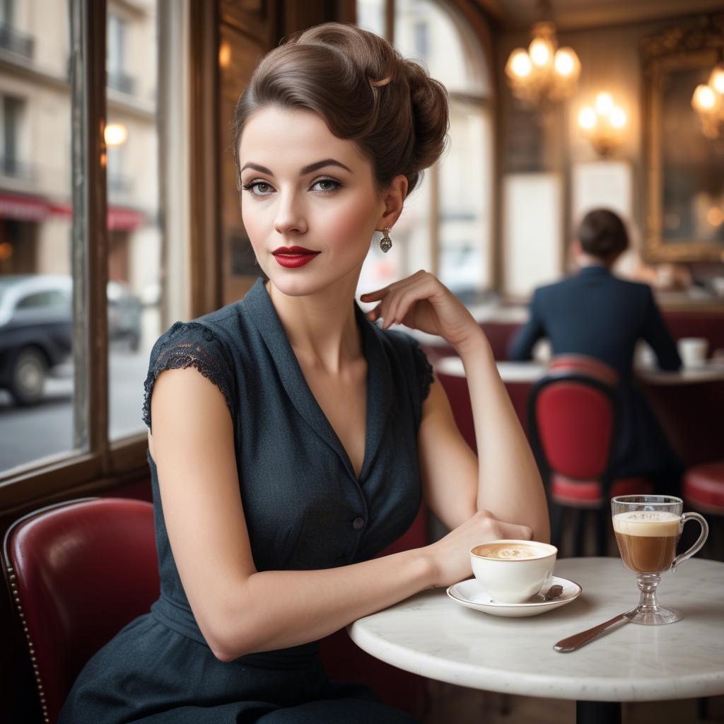 A stunning image of elegant woman in a vintage parisian cafe.