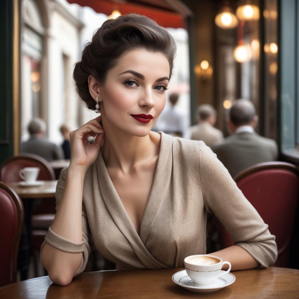 A stunning image of elegant woman in a vintage parisian cafe.