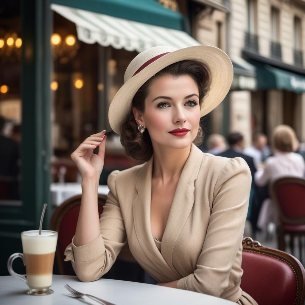 A stunning image of elegant woman in a vintage parisian cafe.