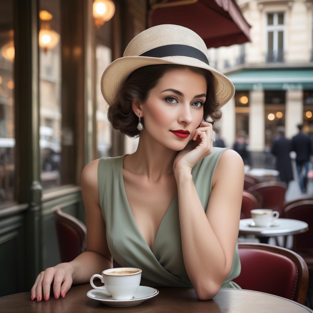 A stunning image of elegant woman in a vintage parisian cafe.