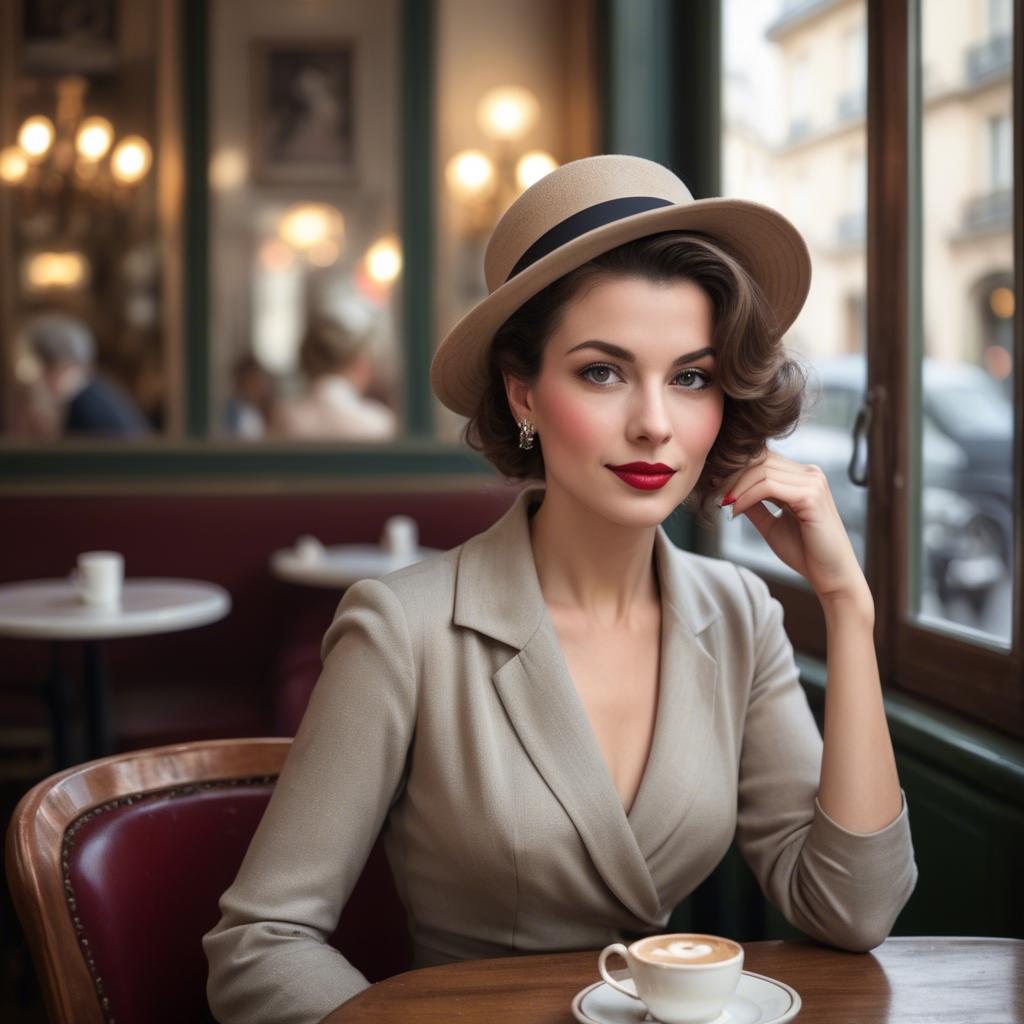 A stunning image of elegant woman in a vintage parisian cafe.