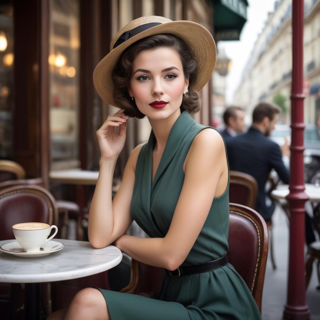 A stunning image of elegant woman in a vintage parisian cafe.